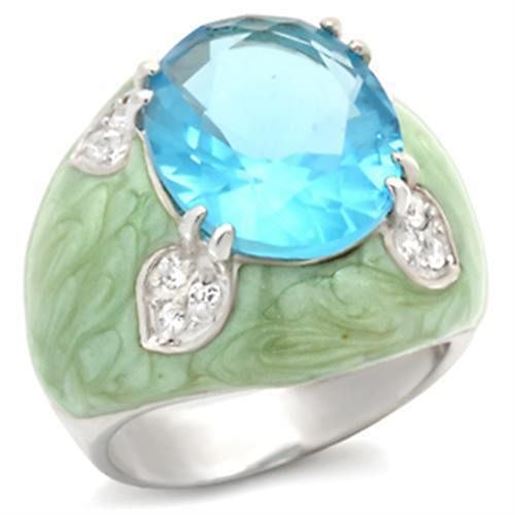 Picture of 37401 - 925 Sterling Silver Ring High-Polished Women Synthetic Sea Blue