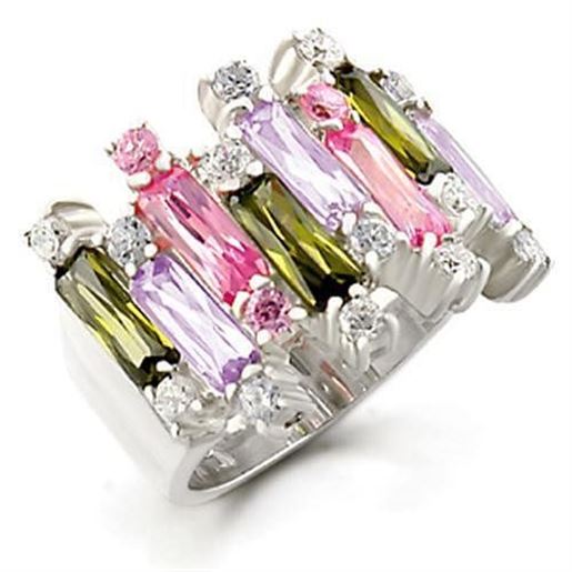 Picture of 37611 - 925 Sterling Silver Ring High-Polished Women AAA Grade CZ Multi Color