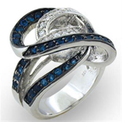 Picture of 37711 - 925 Sterling Silver Ring Rhodium + Ruthenium Women Synthetic Sapphire