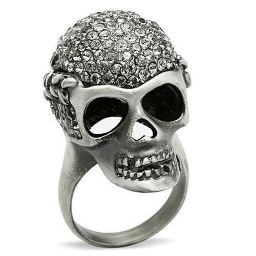 Picture of 3W015 - White Metal Ring Antique Silver Men Top Grade Crystal Black Diamond