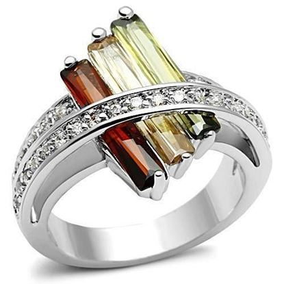 Picture of 3W025 - Brass Ring Rhodium Women AAA Grade CZ Multi Color