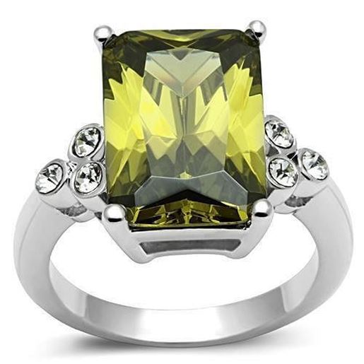 Picture of 3W029 - Brass Ring Rhodium Women AAA Grade CZ Olivine color