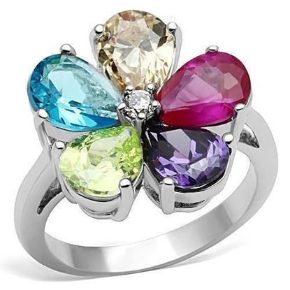 Picture of 3W045 - Brass Ring Rhodium Women AAA Grade CZ Multi Color