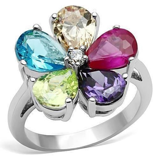 Picture of 3W045 - Brass Ring Rhodium Women AAA Grade CZ Multi Color