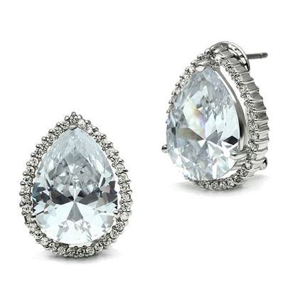 Picture of 3W080 - Brass Earrings Rhodium Women AAA Grade CZ Clear