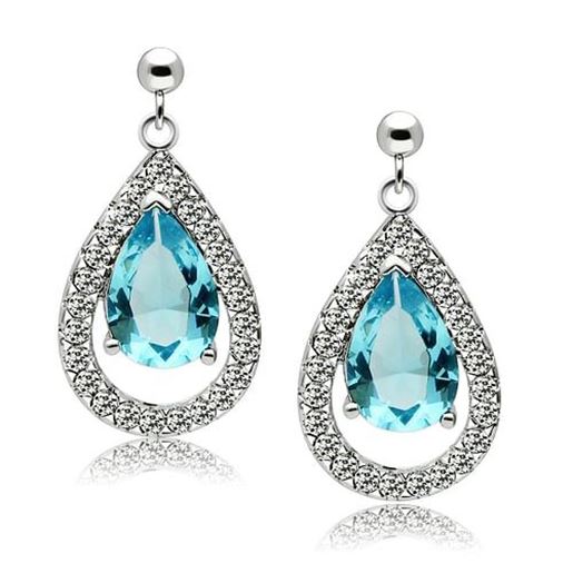 Picture of 3W083 - Brass Earrings Rhodium Women Synthetic Sea Blue