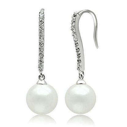 Picture of 3W086 - Brass Earrings Rhodium Women Synthetic White