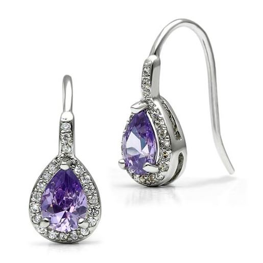 Picture of 3W100 - Brass Earrings Rhodium Women AAA Grade CZ Amethyst