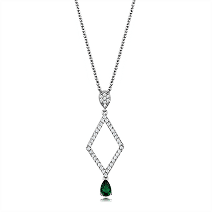 Picture of 3W1026 - Brass Chain Pendant Rhodium Women Synthetic Emerald