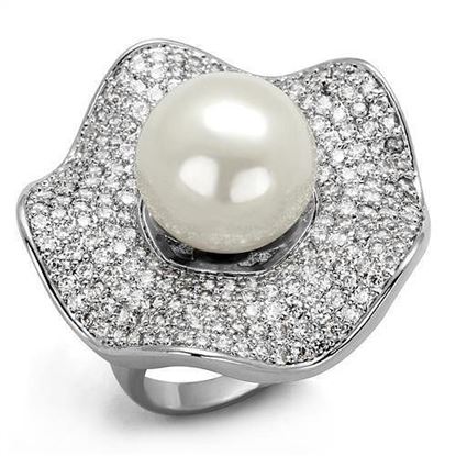 Picture of 3W1080 - Brass Ring Rhodium Women Synthetic White