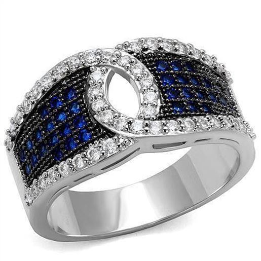 Picture of 3W1216 - Brass Ring Rhodium + Ruthenium Women AAA Grade CZ London Blue