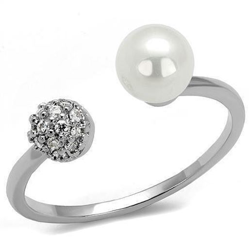 Picture of 3W1230 - Brass Ring Rhodium Women Synthetic White