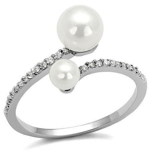 Picture of 3W1236 - Brass Ring Rhodium Women Synthetic White