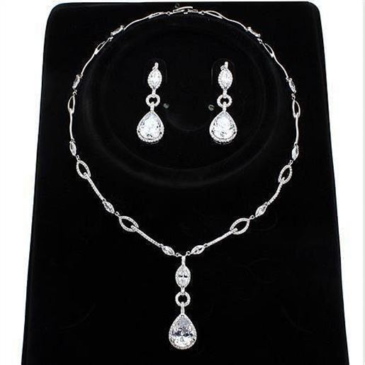 Picture of 3W1247 - Brass Jewelry Sets Rhodium Women AAA Grade CZ Clear