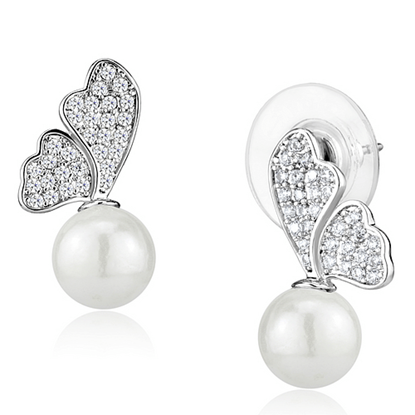 Picture of 3W1299 - Brass Earrings Rhodium Women Synthetic White