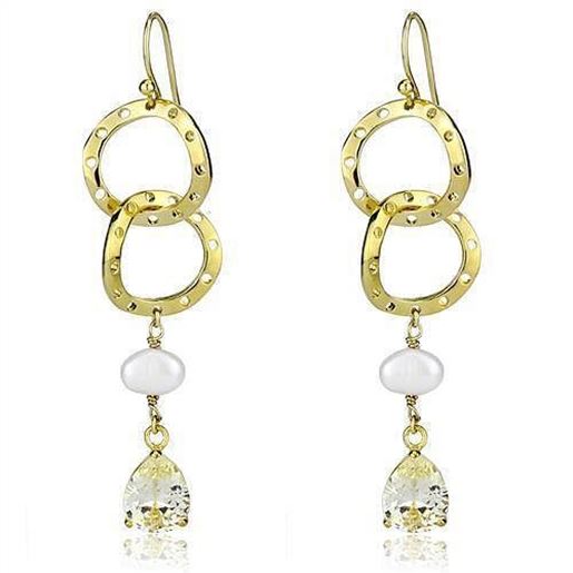 Picture of 3W1312 - Brass Earrings Gold Women Semi-Precious White