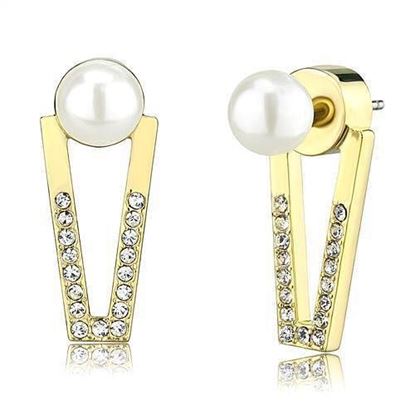 Picture of 3W1315 - Brass Earrings Gold Women Synthetic White