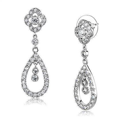 Picture of 3W1351 - Brass Earrings Rhodium Women AAA Grade CZ Clear