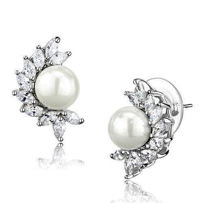 Picture of 3W1354 - Brass Earrings Rhodium Women Synthetic White