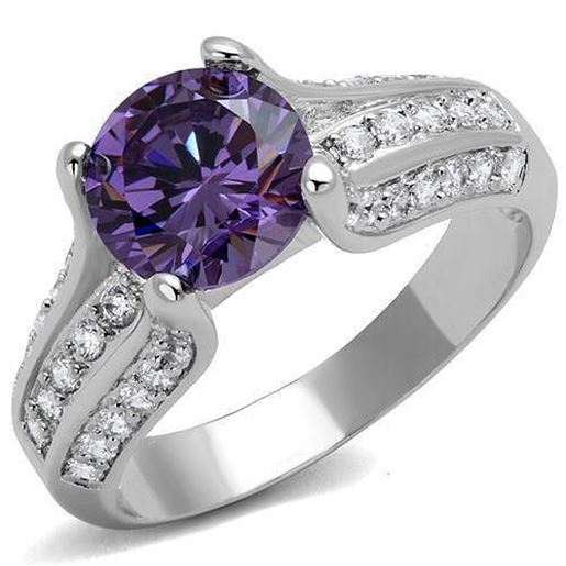 Picture of 3W1359 - Brass Ring Rhodium Women AAA Grade CZ Amethyst