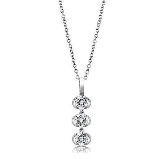 Picture of 3W1373 - 925 Sterling Silver Chain Pendant Rhodium Women AAA Grade CZ Clear