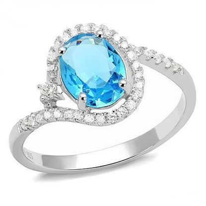 Picture of 3W1393 - 925 Sterling Silver Ring Rhodium Women Synthetic London Blue