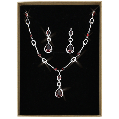 Picture of 3W1423 - Brass Jewelry Sets Rhodium Women Synthetic Garnet