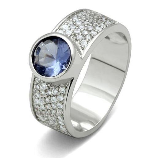 Picture of 3W146 - Brass Ring Rhodium Women Synthetic Light Sapphire