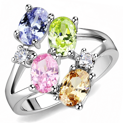 Picture of 3W1474 - Brass Ring Rhodium Women AAA Grade CZ Multi Color