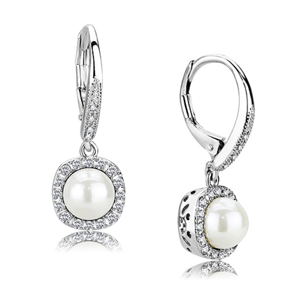 Picture of 3W1479 - Brass Earrings Rhodium Women Synthetic White