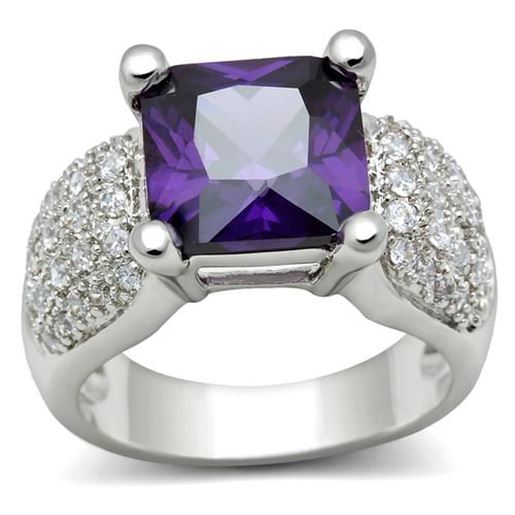 Picture of 3W148 - Brass Ring Rhodium Women AAA Grade CZ Amethyst