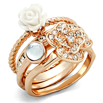 Picture of 3W1490 - Brass Ring Rose Gold Women Synthetic White