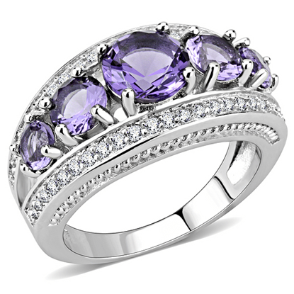 Picture of 3W1530 - Brass Ring Rhodium Women Synthetic Amethyst