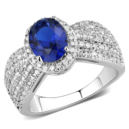 Picture of 3W1563 - Brass Ring Rhodium Women Synthetic London Blue