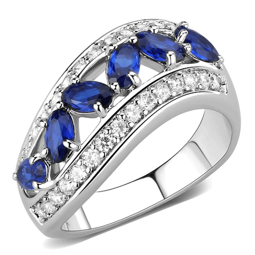 Picture of 3W1569 - Brass Ring Rhodium Women Synthetic London Blue