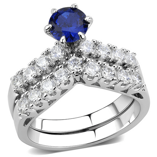 Picture of 3W1596 - Brass Ring Rhodium Women AAA Grade CZ London Blue