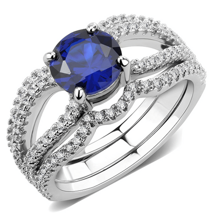 Picture of 3W1597 - Brass Ring Rhodium Women AAA Grade CZ London Blue