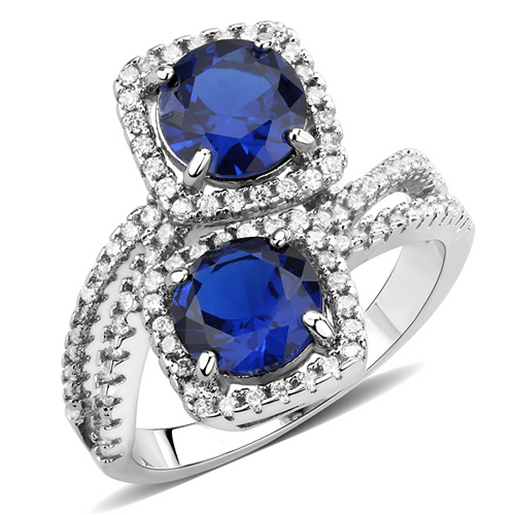 Picture of 3W1600 - Brass Ring Rhodium Women AAA Grade CZ London Blue