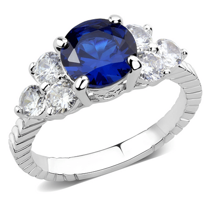 Picture of 3W1601 - Brass Ring Rhodium Women AAA Grade CZ London Blue