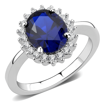 Picture of 3W1602 - Brass Ring Rhodium Women AAA Grade CZ London Blue