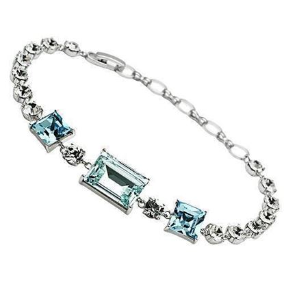 Picture of 3W176 - Brass Bracelet Rhodium Women Top Grade Crystal Sea Blue