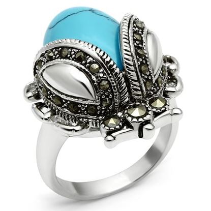 Picture of 3W181 - Brass Ring Rhodium Women Synthetic Sea Blue