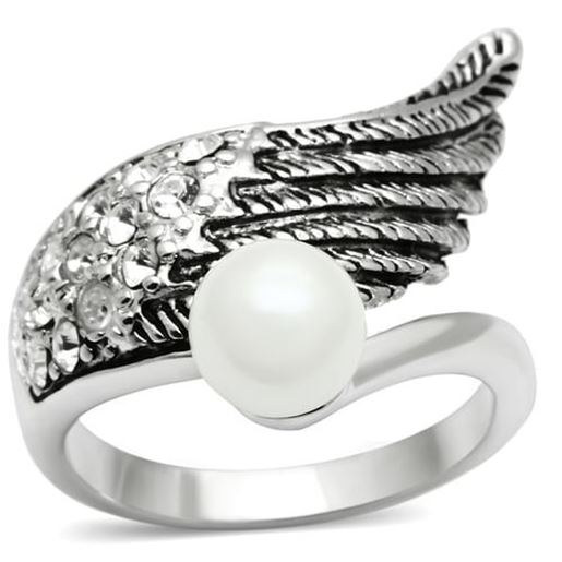 Picture of 3W191 - Brass Ring Rhodium Women Synthetic White