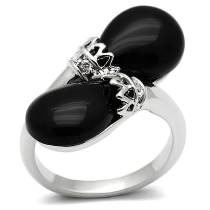 Picture of 3W195 - Brass Ring Rhodium Women Semi-Precious Jet