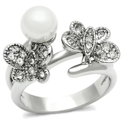 Picture of 3W223 - Brass Ring Rhodium Women Synthetic White