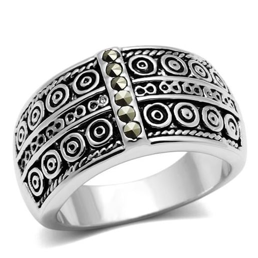 Picture of 3W239 - Brass Ring Rhodium Women Semi-Precious Black Diamond