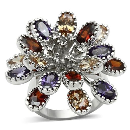 Picture of 3W251 - Brass Ring Rhodium Women AAA Grade CZ Multi Color