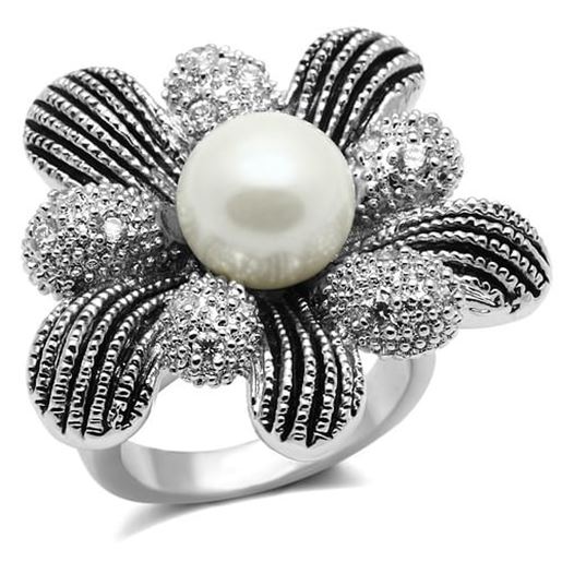 Picture of 3W294 - Brass Ring Rhodium Women Synthetic White