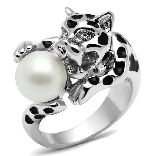 Picture of 3W297 - Brass Ring Rhodium Women Synthetic White