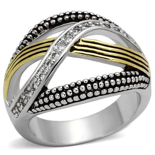 Picture of 3W305 - Brass Ring Reverse Two-Tone Women AAA Grade CZ Clear